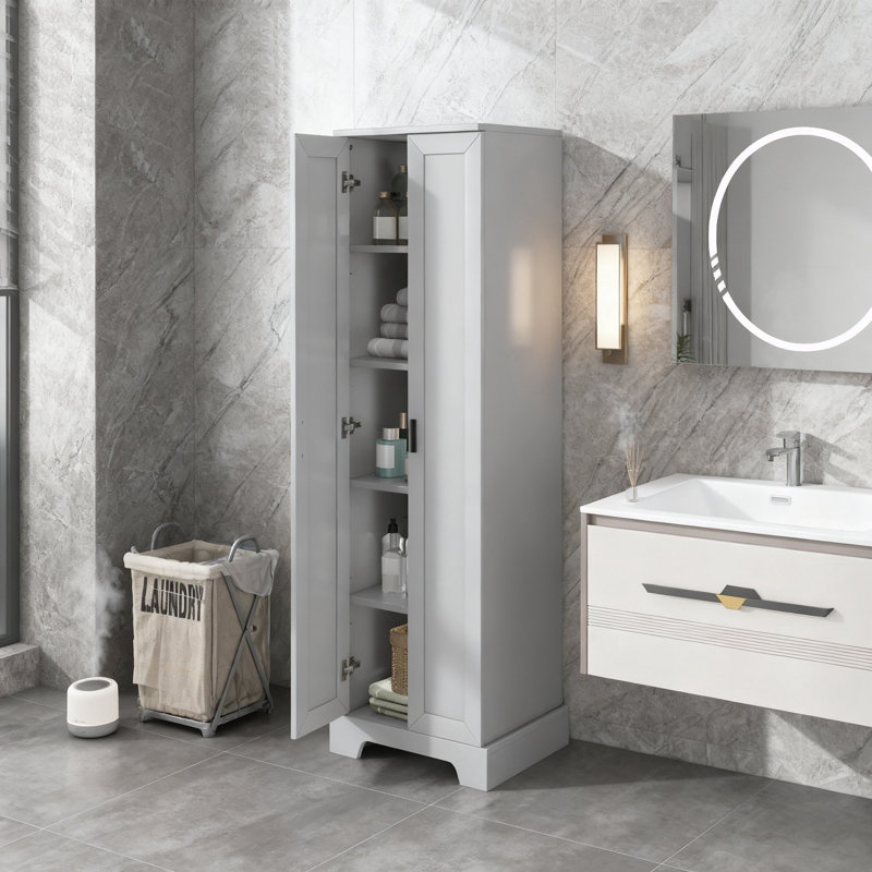 Storage Cabinet With Two Doors For Bathroom, Gray