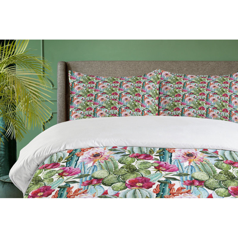 Twin Multicolor Cactus Floral Microfiber Duvet Cover Set