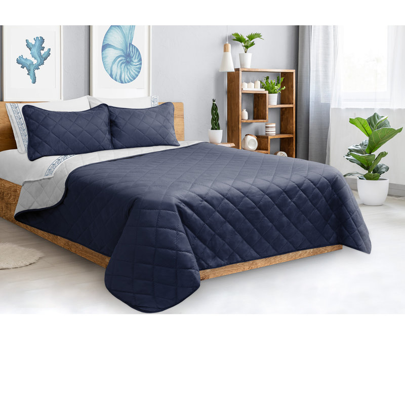 Ensemble de courtepointe réversible, Courtepointe simple et 1 taie décorative, Bleu