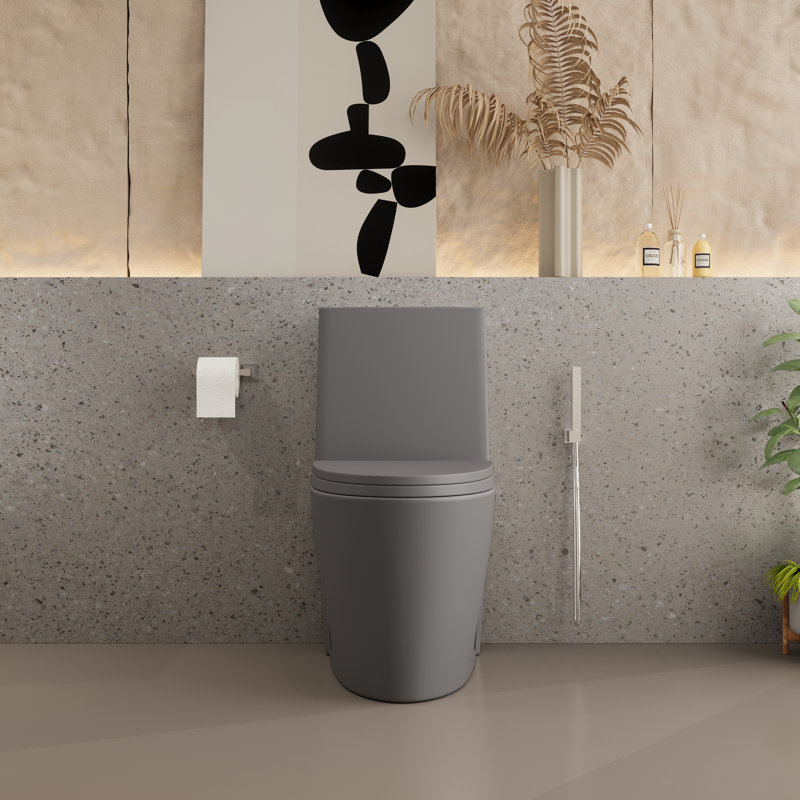 One-Piece 1.1/1.6 Gpf Dual Flush Elongated Toilet In Seat Included, Light Gray