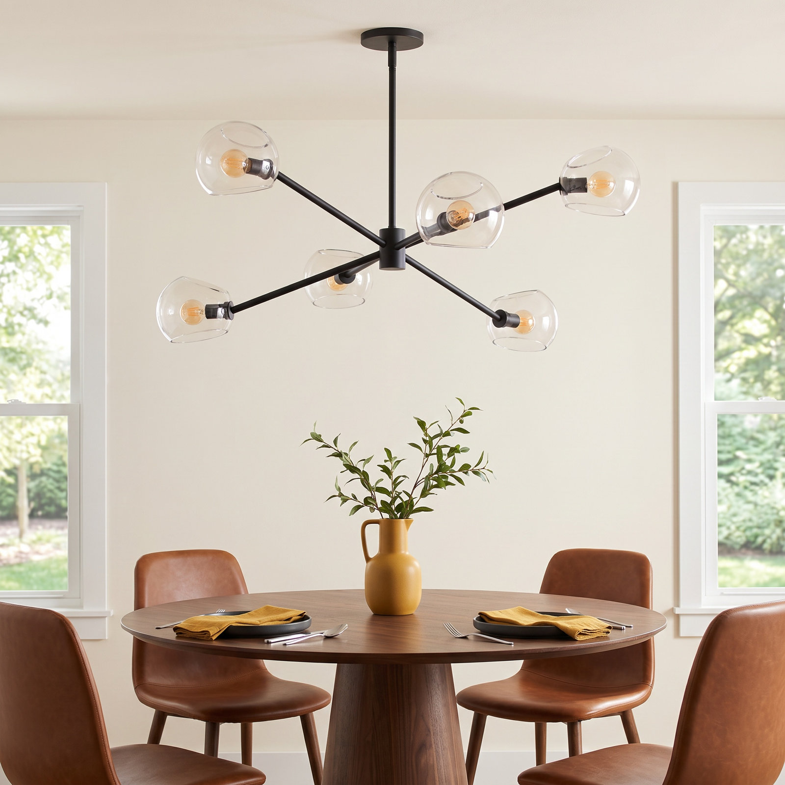 Willow 6 - Light Metal Sputnik Chandelier, Matte Black, Clear