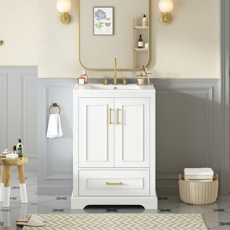 24"Bathroom Vanity with Sink, White, 24"