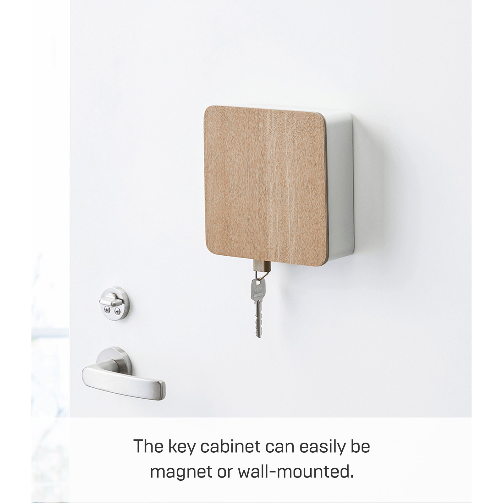 Yamazaki Home Square Magnetic Key Cabinet, Wood Accented Keychain Organizer, Steel + Wood, Magnetic, White
