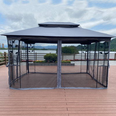 Outdoor Patio Gazebo Canopy Tent With Ventilated Double Roof And Mosquito Net(Detachable Mesh Screen On All Sides)