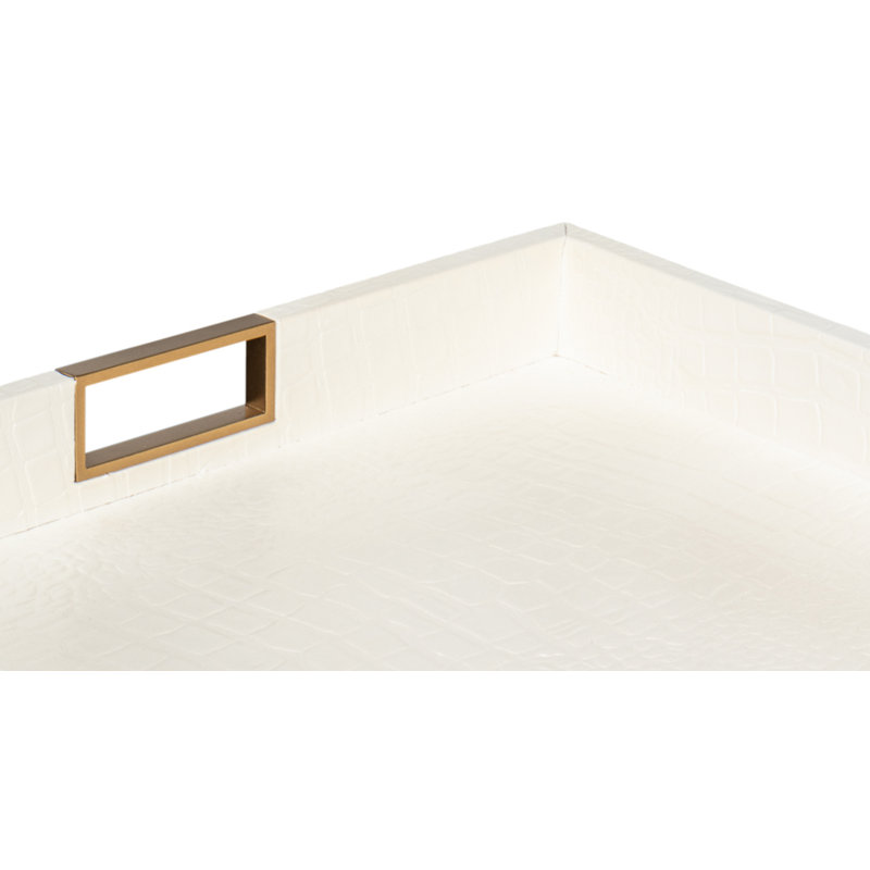 Cream Shagreen Rectangular Tray with Brass Handles