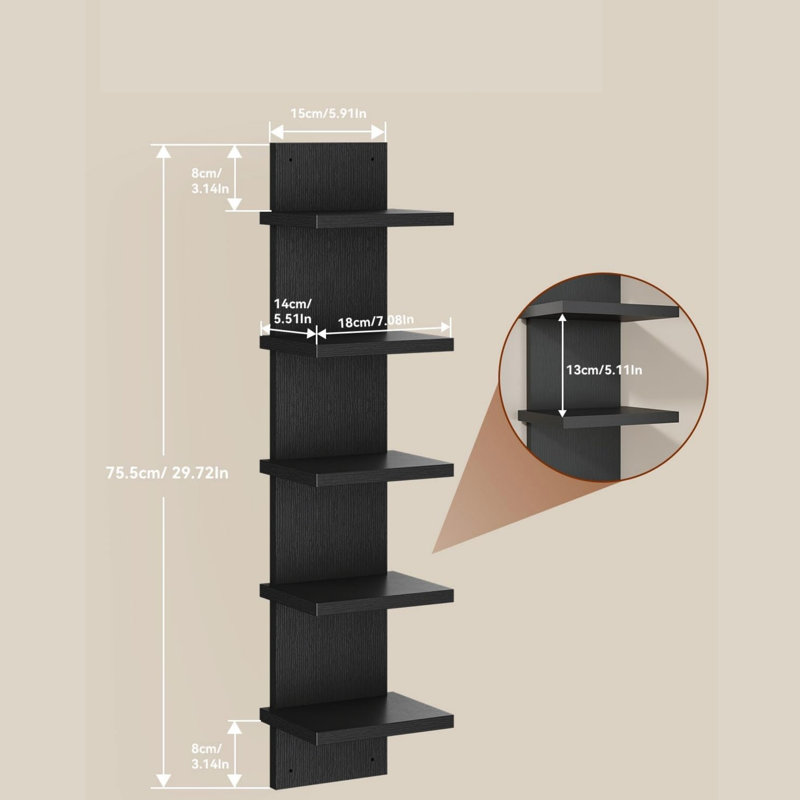 75.5 cm H x 15 cm W Floating Shelf Bookcase