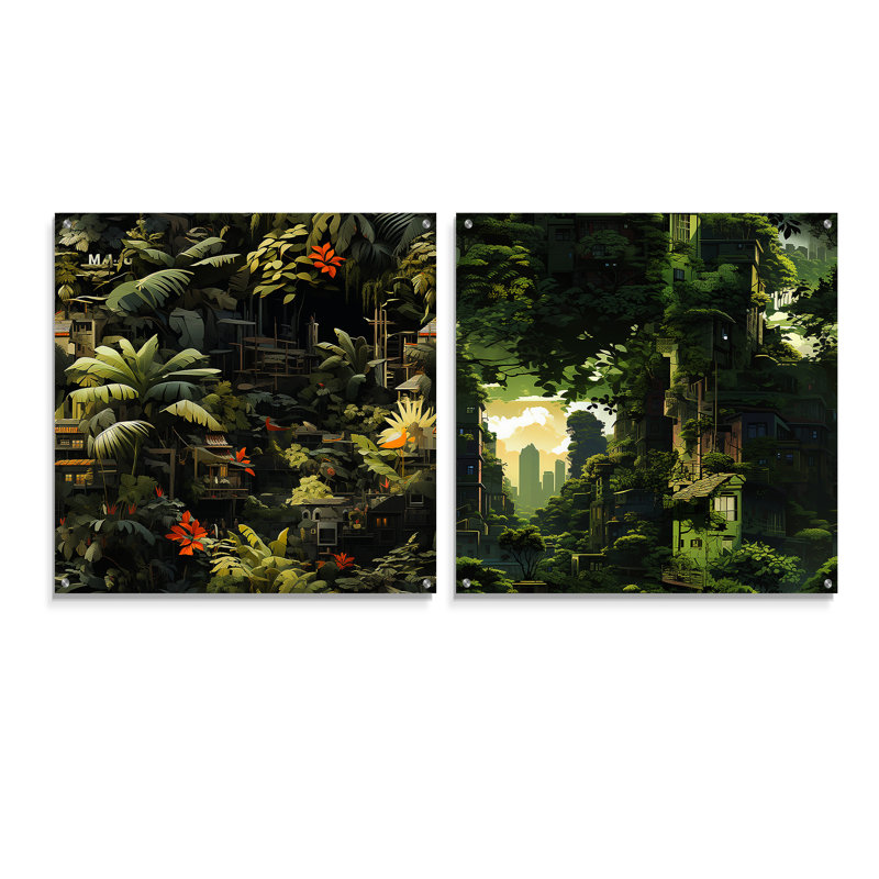 Brundage - Ensemble de 2 peintures murales abstraites en acrylique, H 16 po x l 33 po