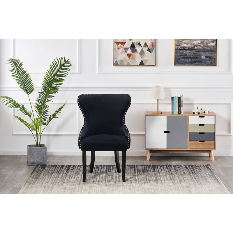 Caesar Velvet Dining Chairs, Ergonomic Curved back With Solid Wooden Legs- Side Chair for Dining Room Kitchen Living Room 
