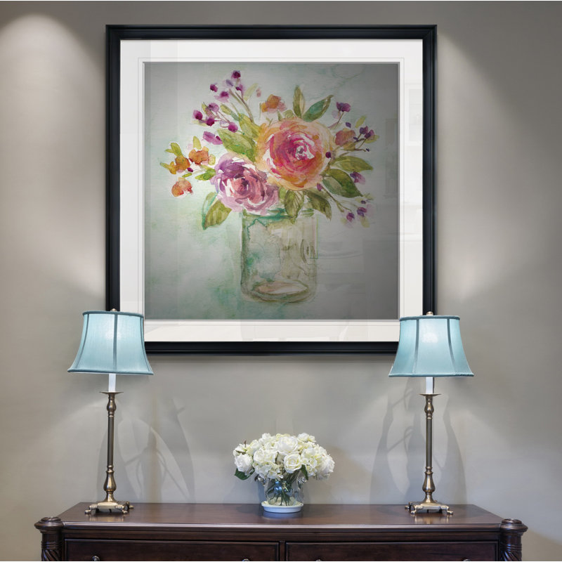 " Summer Roses ", 16" H x 16" W x 1.5" D, Black Framed