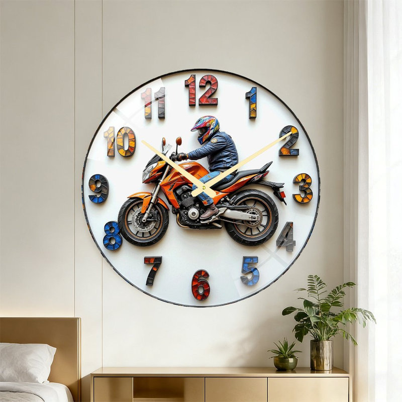 Horloge murale décorative de moto pour la maison ou le bureau - Horloge murale moderne en verre de 61 cm (24 po)
