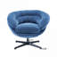 Fauteuil d'appoint à assise simple compacte en chenille bleu profond pivotant à 360 degrés avec base en métal noir