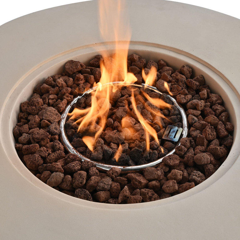38.19'' 50000 BTU Propane Outdoor Round Fire Pit With Vertical Stripe Design, Beige