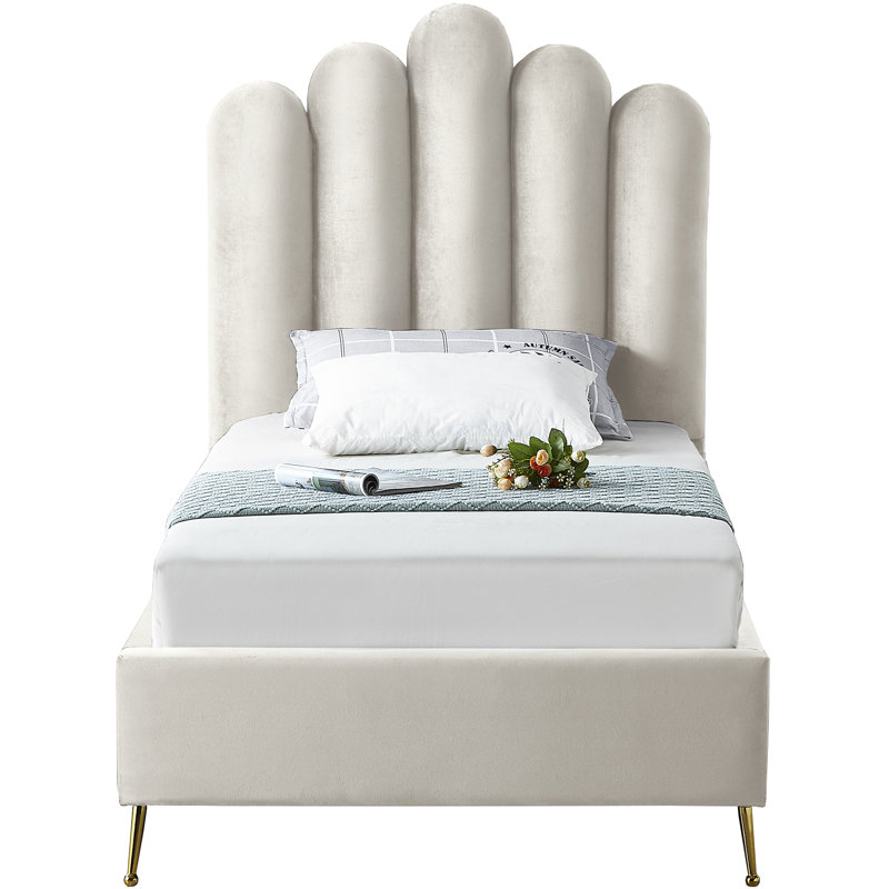 Sonette Upholstered Platform Bed, Twin, Cream Velvet