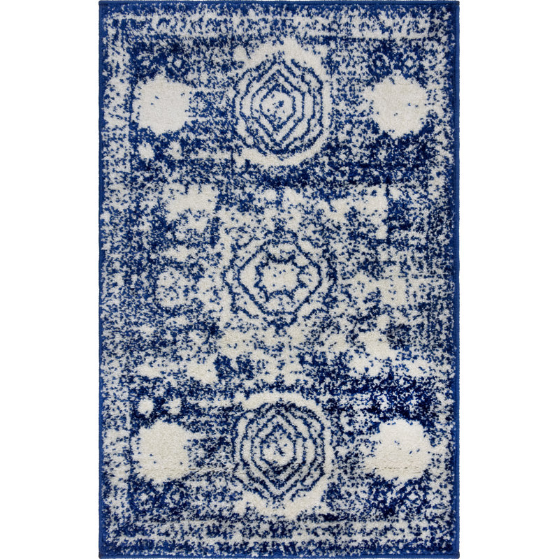 Tapis bleu marine / bleu Rizo Pat, Rectangle 2 pi x 3 pi 1 po