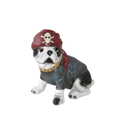 Statue de bouledogue français Esed avec un chapeau de pirate en résine, taille: 8 po x 5 po x H 8 po