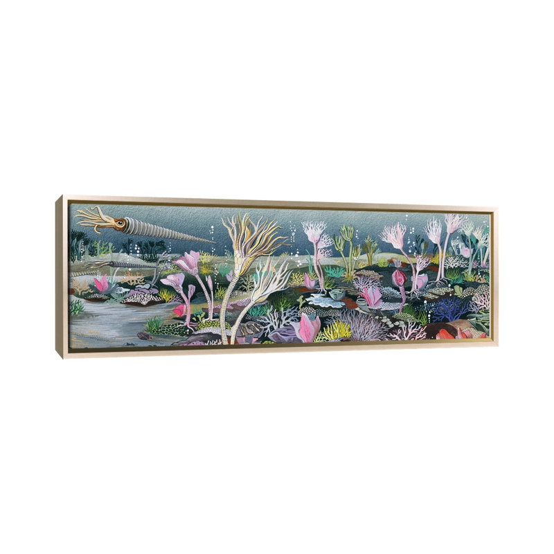 «Silurian Seascape», reproduction d'art sur toile encadrée, 60" x 20", Framed Canvas, Champagne