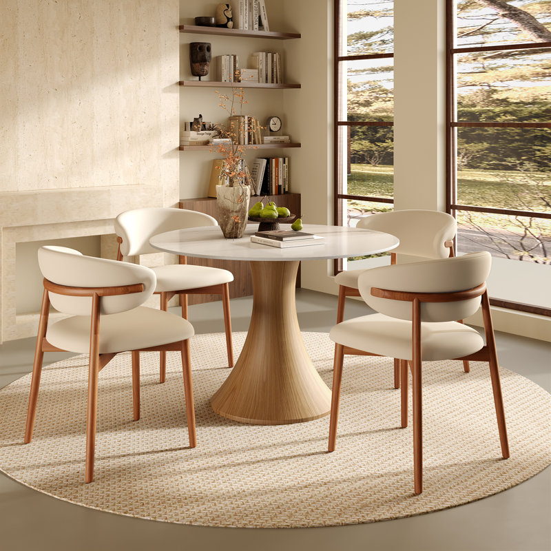 Table de salle à manger Mid-Century moderne pour 2 à 4 personnes, H 29,52 po x L 43,3 po x l 43,3 po, Enneigé