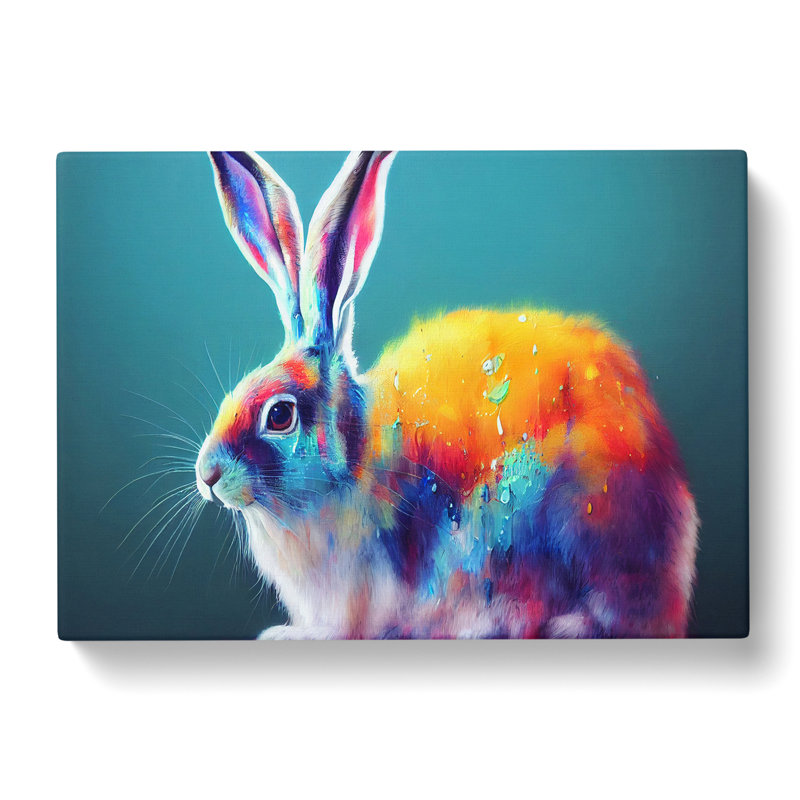 Colourful Hare - Wrapped Canvas, 35cm H x 50cm W x 3cm D