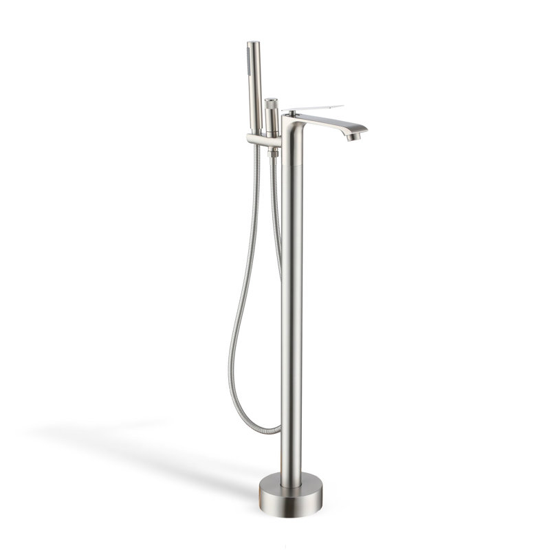 Single Handle Floor Mounted Freestanding Tub Filler with Diverter, Brushed Nickel