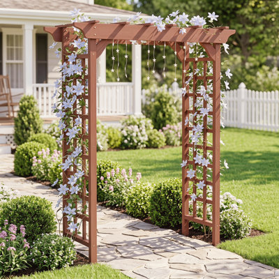 Arche de jardin en bois massif 63 x 26 x 85 po, treillis pour plantes grimpantes et vignes, décoration de mariage brun naturel