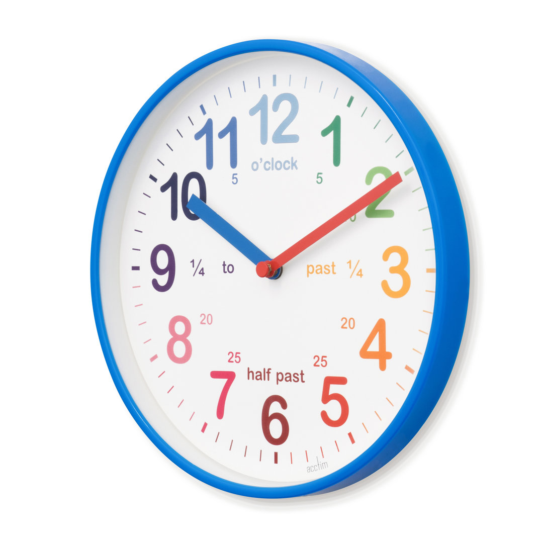 Acctim Wickford Kids Teaching Wall Clock Quartz Rainbow Dial Quarter Markers 20cm
