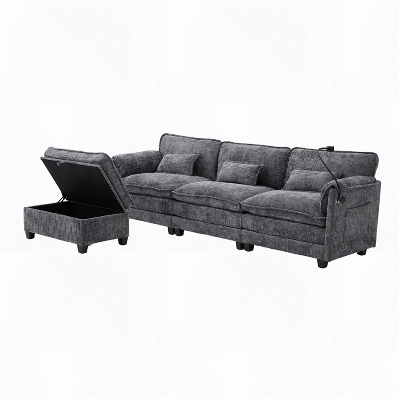 Canapé moderne en L en chenille moderne, Gris