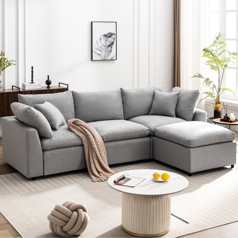 Canapé modulaire en L réversible - rembourré de duvet Ustyle, coussins en plumes, modulaire, avec fermeture à glissière, accoudoir incliné, coussin convertible gris, méridienne, fermeture à glissière, revêtement