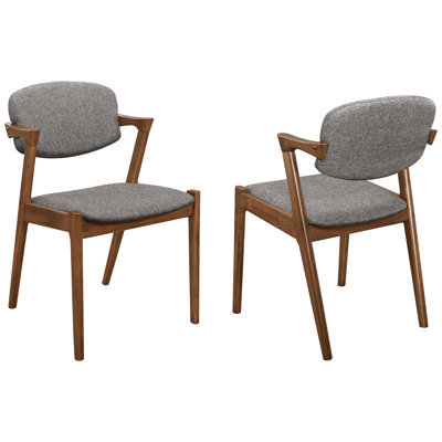 2 Dark Walnut & Grey Dining Chairs - Mid-Century Modern Appeal Style Of 2 Seat