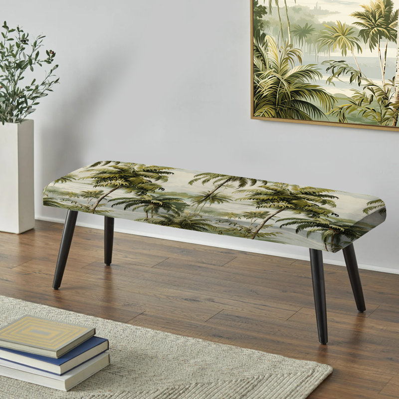 Vintage Palms Tropical Pattern - Tropical Upholstered Black Bench