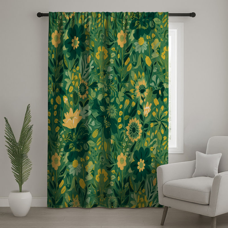 Rideaux vert à motif floral, voilages et voilages à motif floral - 1 panneau, 50 po x 80 po - 1 panneau, Blockout