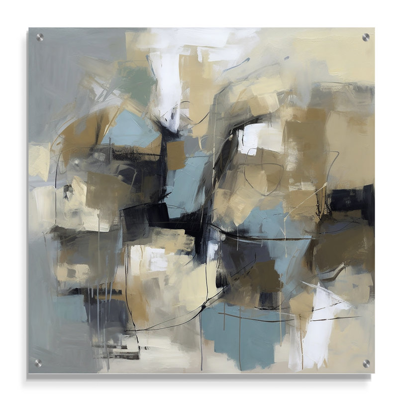 Beige et gris - Créature non encadrée I - peinture abstraite murale en acrylique, H 16 po x l 16 po