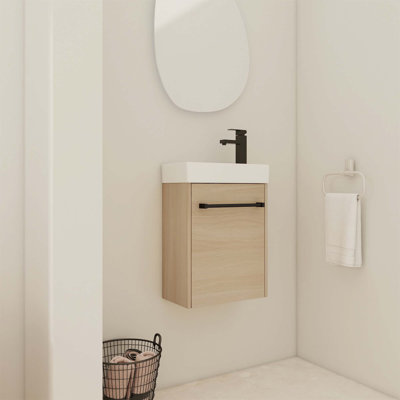 Floating Wall-Mounted Bathroom Vanity With Ceramic Sink & Soft-Close Cabinet Door, For Small Bathroom