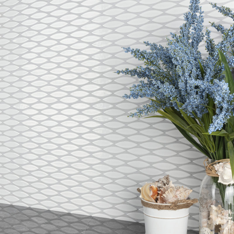 Pescado 12 " x 12-1/2 " Porcelain Mosaic Floor & Wall Tile, Glossy Blanco
