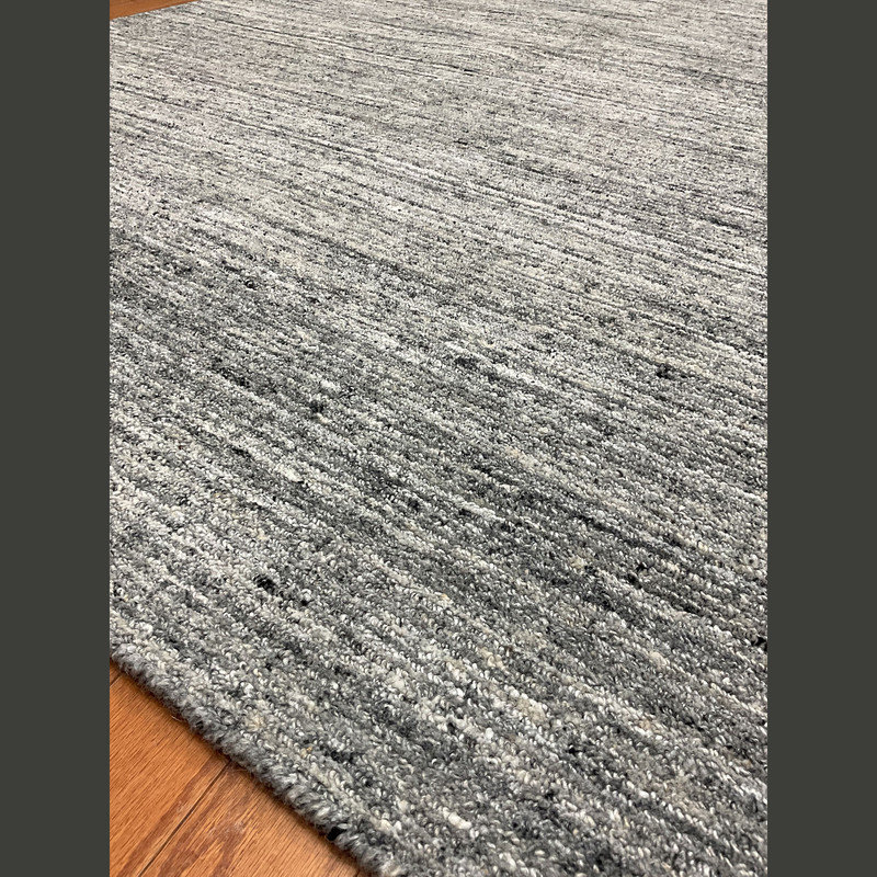 Tapis gris uni / blanc uni en laine noué à la main 5 pi 1 po x 7 pi
