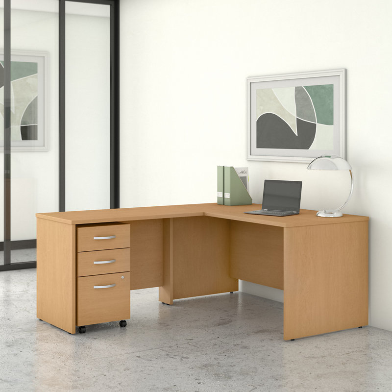 Bush Business Furniture Studio C 60W X 30D L Shaped Desk With Mobile File Cabinet - Reversible, Natural Elm