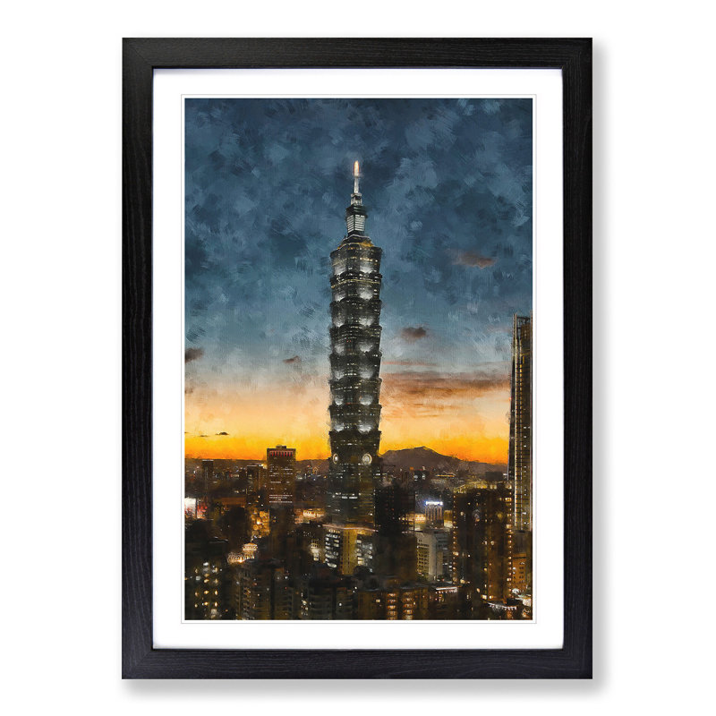 Taipei City in Taiwan Abstract - Picture Frame Graphic Art Print, Black Framed, 87cm H x 62cm W x 2cm D
