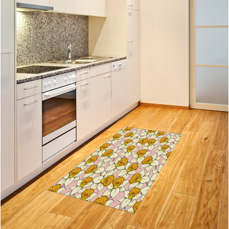 Yellow Flower High Density Long Fiber Poly Threads Decorative Area Rug Carpet, Rectangle 2'7" x 5'