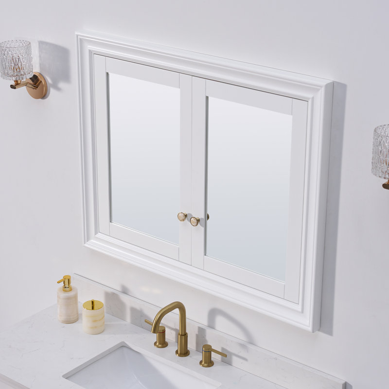Armoire à pharmacie à cadre encastré en bois massif 32 "avec tablettes réglables en verre, H 32 po x l 40 po x P 5,4 po