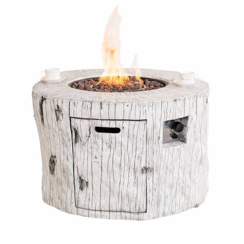 Demetrius Round Propane Smokeless Fire Pit Table, White