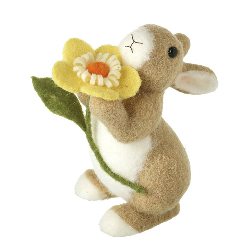 Felt Rabbit With Yellow Flower