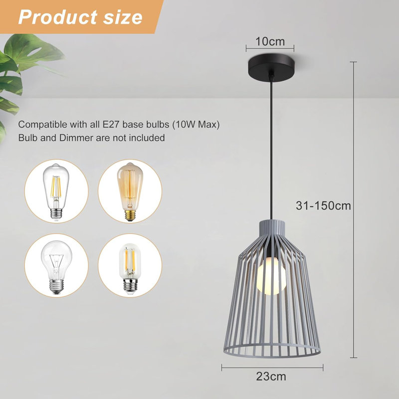 1 - Light Matte Black Caged Pendant, Grey
