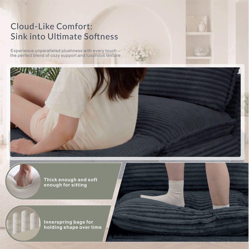Canapé modulaire simple à compression sous vide, fauteuil sans accoudoirs en velours côtelé rayé pour une combinaison d'espace flexible