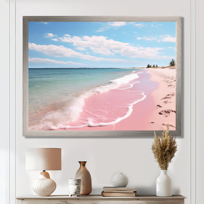 Pink Minimalism Beach Landscape I - Coastal Beach Framed Wall Art