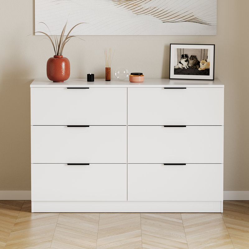 Tanishi 6 Drawer Chest Of Drawers Modern Storage Solution For Bedroom Nursery Home Office Living Room, White