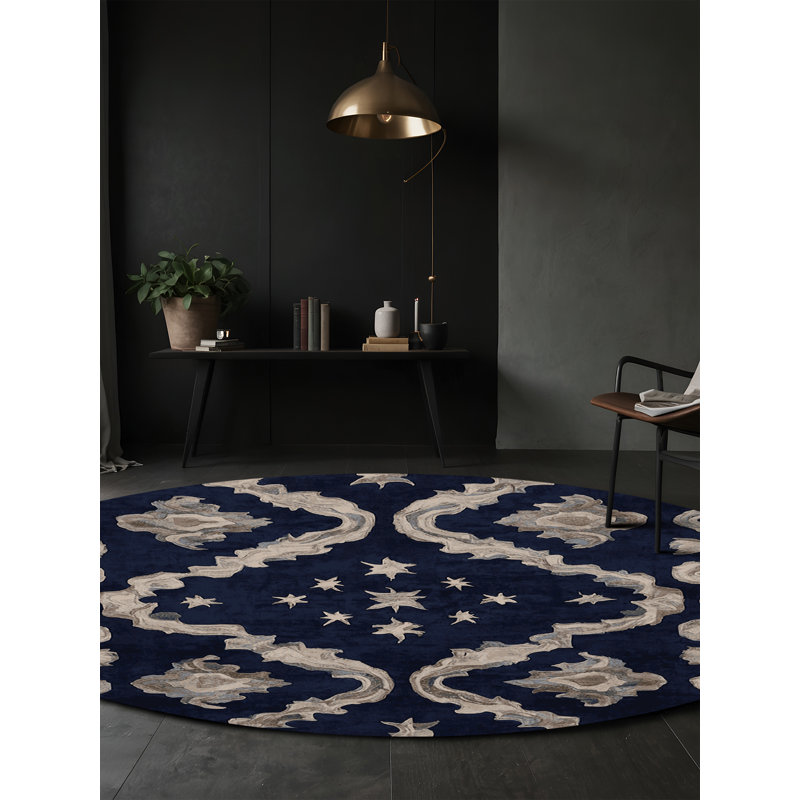 Machine Washable Gray Area Rug, Round 4'