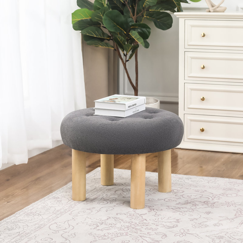 Rothe 22" Round Tufted Ottoman Footstool, Gray