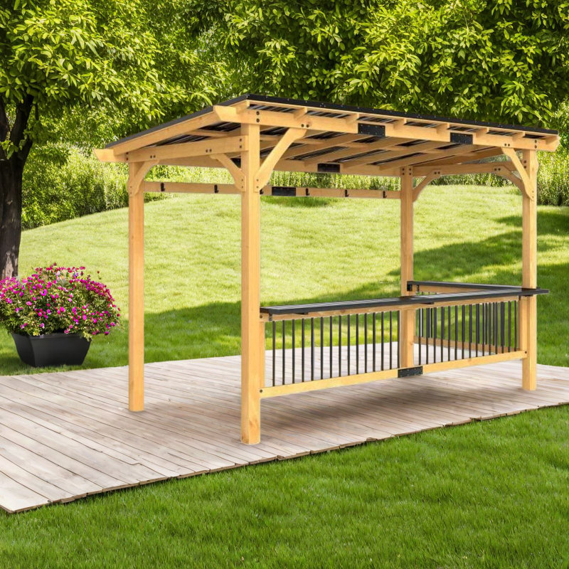 Spacieux pavillon de jardin en métal et bois avec rangement, barbecue moderne