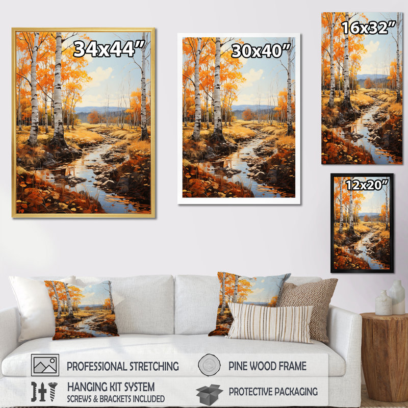 Carveth Birch Woods Autumn Sonata II, reproduction d'art sur toile encadrée, H 44 po x l 34 po x P 1,5 po, Cadre photo blanc