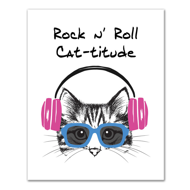 Art sur toile Rock N 'Roll Cattitude, H 20 po x l 16 po x P 1,25 po, Rose