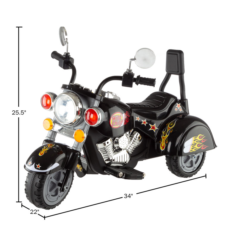 Kids' Electric Motorcycle - 3-Wheel Battery-Powered Ride-On Chopper Trike for Ages 3 to 6 with Reverse, Sounds, and Headlights by Lil' Rider (Black)